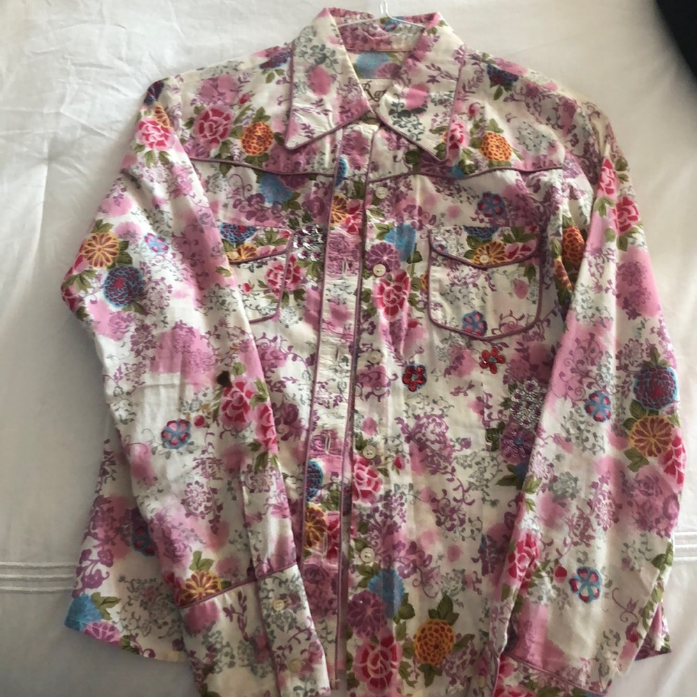 Glittery, pink, fun Western style button up blouse